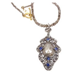 Vintage CATHY WATERMAN Diamond Sapphire Platinum & Gold Pendant Necklace