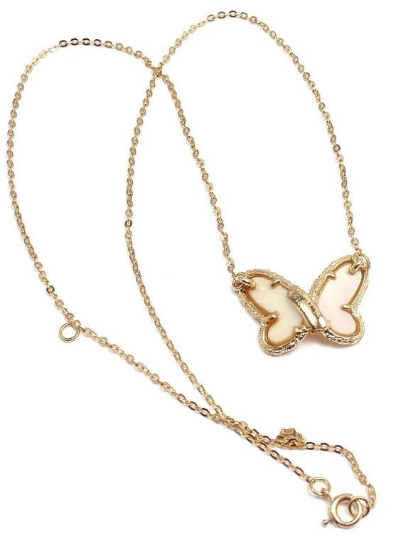 VAN CLEEF & ARPELS Diamond & Mother of Pearl Butterfly Yellow Gold Necklace 3