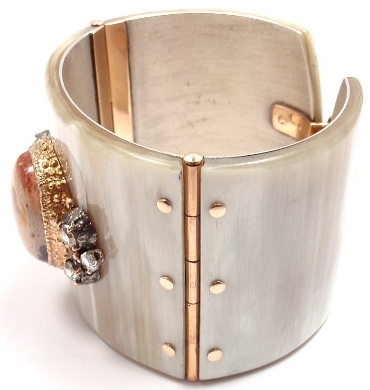 FEDERICA RETTORE Zebu Horn Diamond Opal Rose Gold Bracelet In New Condition In Holland, PA