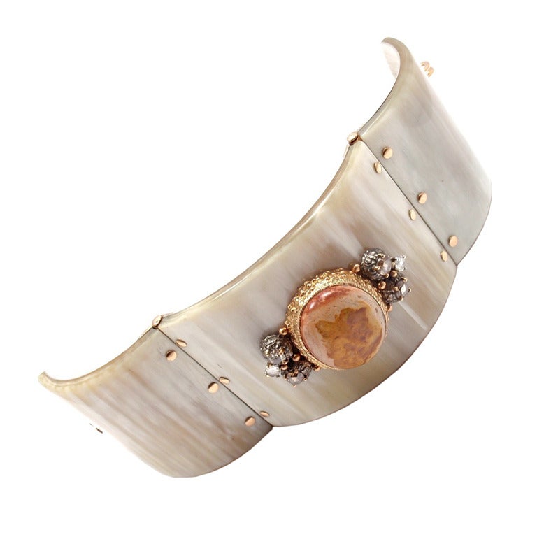 FEDERICA RETTORE Zebu-Horn Diamant-Opal-Roségold-Armband