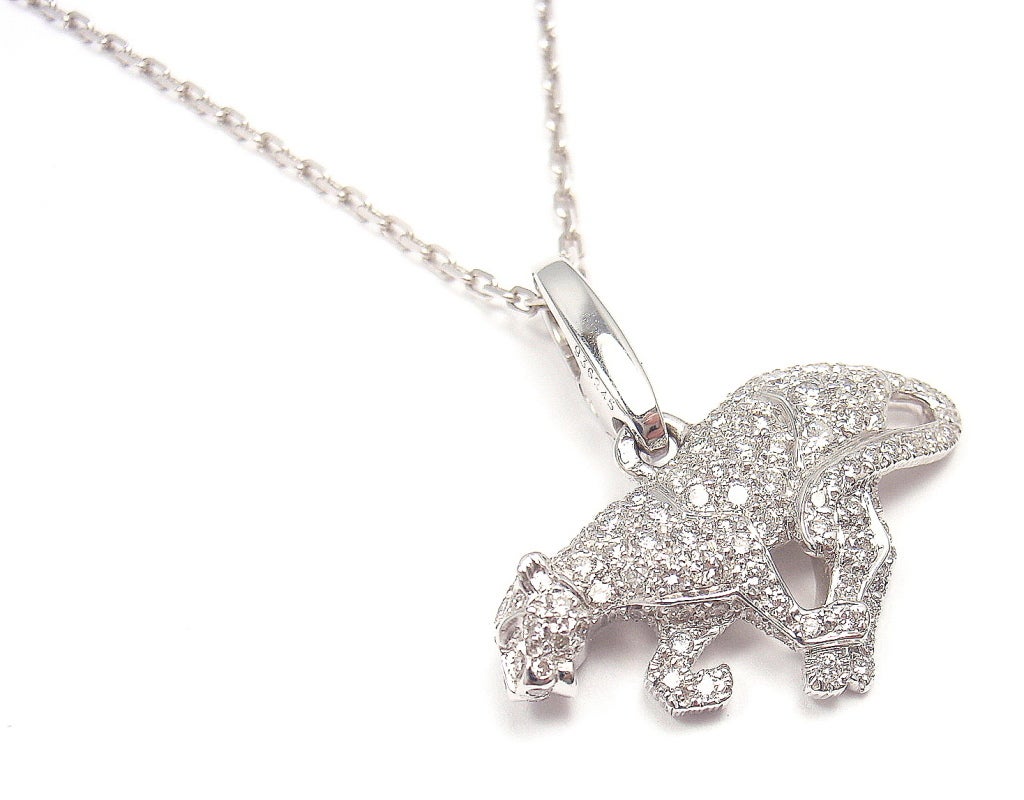 CARTIER Panther Diamond White Gold Necklace In New Condition In Holland, PA