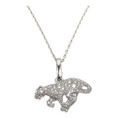 Retro CARTIER Panther Diamond White Gold Necklace