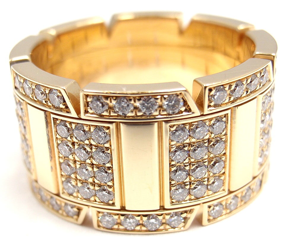 CARTIER Large Model Tank Francise Diamond Yellow Gold Band Ring In New Condition In Holland, PA