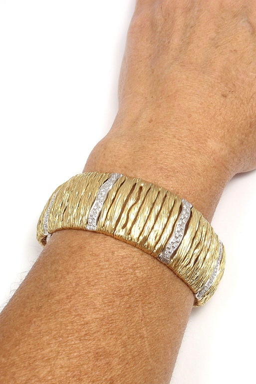 Women's ROBERTO COIN Diamond Elephant Skin Domed Yellow Gold Bracelet