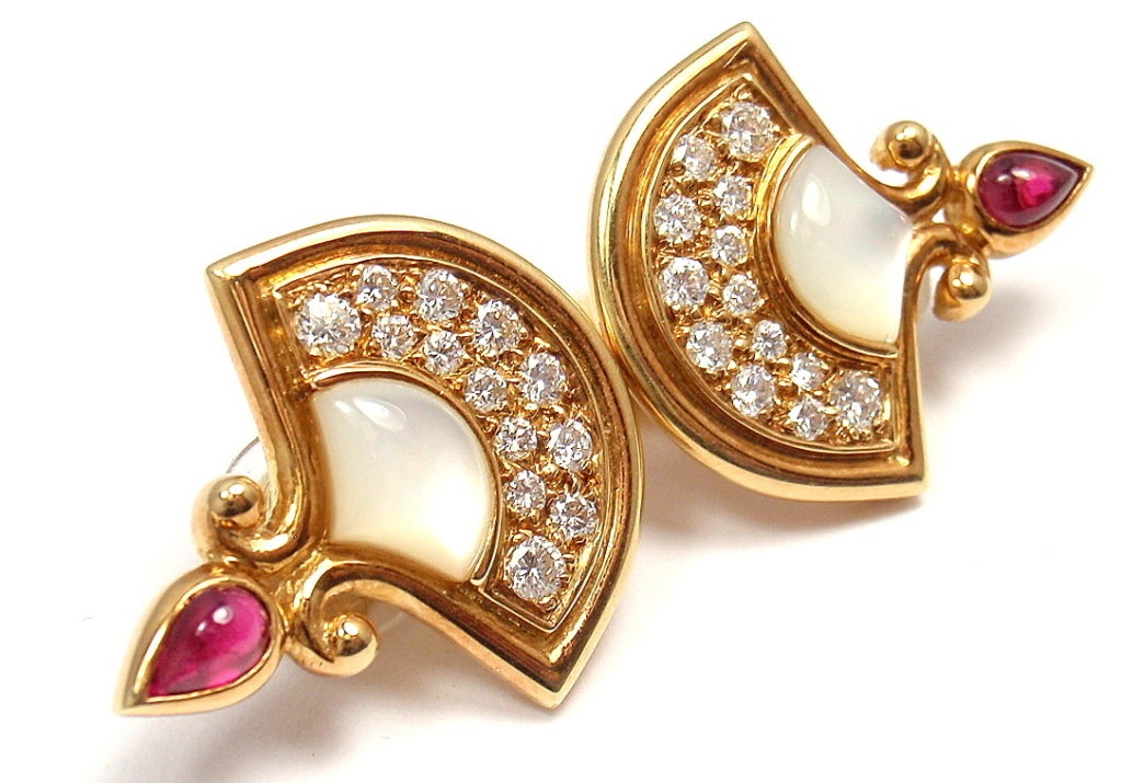 CHRISTIAN DIOR Diamond Ruby Mother of Pearl Yellow Gold Earrings 3