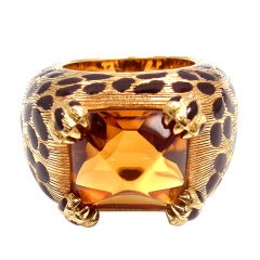 CHRISTIAN DIOR Leopard Citrine & Enamel Yellow Gold Ring