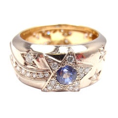 CHANEL Comete Diamond Blue & Yellow Sapphire Two Tone Gold Wide Band Ring