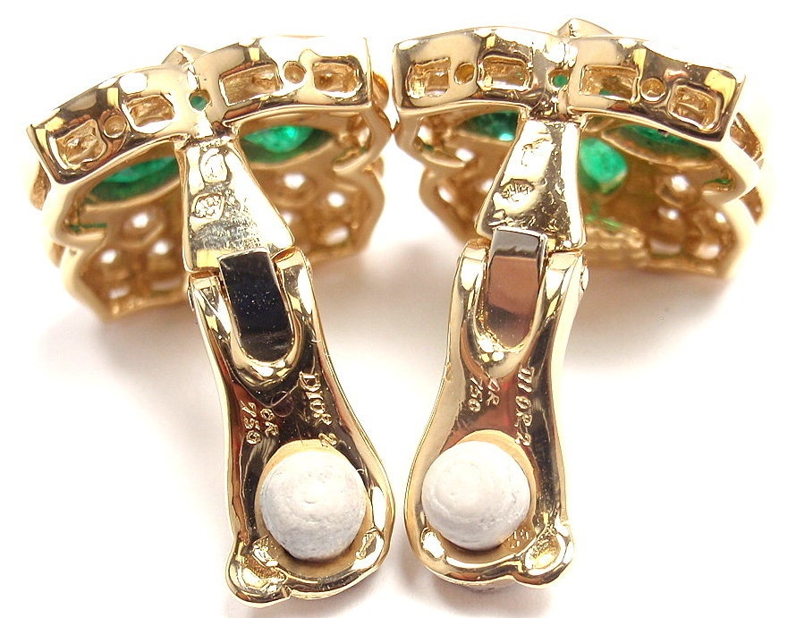 Women's CHRISTIAN DIOR Flower Diamond & Emerald Yellow Gold Earrings