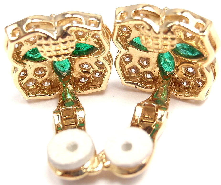 CHRISTIAN DIOR Flower Diamond & Emerald Yellow Gold Earrings 2