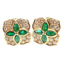 CHRISTIAN DIOR Flower Diamond & Emerald Yellow Gold Earrings