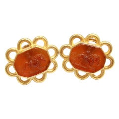 ELIZABETH LOCKE Venetian Glass Intaglio Carved Yellow Gold Earrings