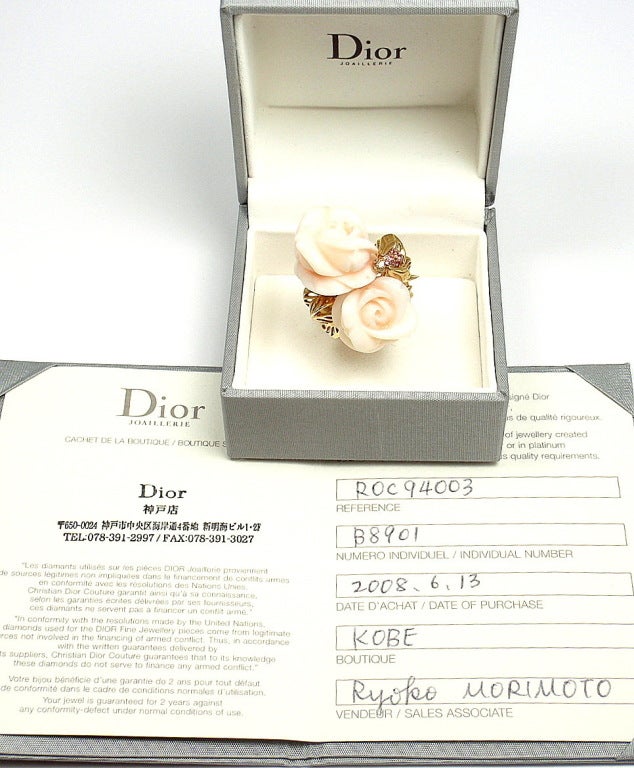 Christian Dior Pre Catalan White Coral Pink Sapphire Diamond Gold Rose Ring 1