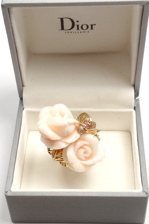 Christian Dior Pre Catalan White Coral Pink Sapphire Diamond Gold Rose Ring 2