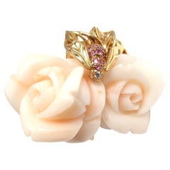 Christian Dior Pre Catalan White Coral Pink Sapphire Diamond Gold Rose Ring