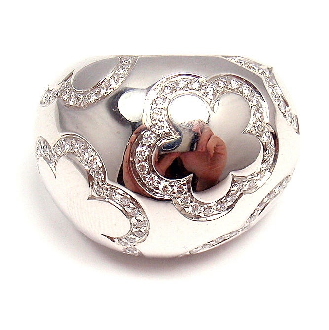 CHANEL Diamond Domed Camellia White Gold Ring