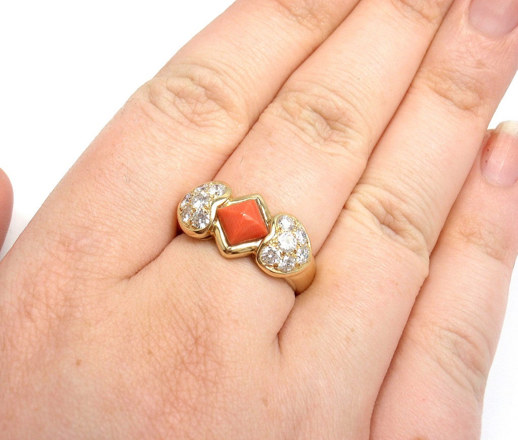 CHRISTIAN DIOR Diamond Heart Coral Yellow Gold Ring 2