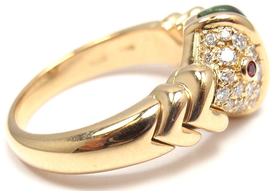 BULGARI Diamond Tourmaline Naturalia Fish Yellow Gold Ring In New Condition In Southampton, PA