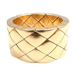 Vintage CHANEL Matelasse Flexible Wide Yellow Gold Ring