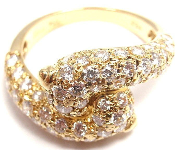 CHRISTIAN DIOR Diamond Bypass Yellow Gold Ring In New Condition In Holland, PA