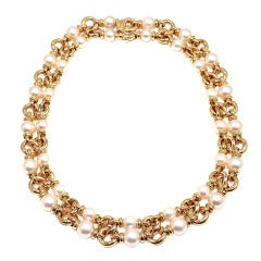 BULGARI Akoya Pearl Double Strand Yellow Gold Necklace
