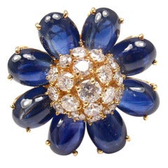 PONTE VECCHIO Diamond & Sapphire Large Flower Yellow Gold RIng