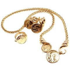 JEAN VENDOME Coin Yellow Gold Necklace & Earrings & Ring Suite