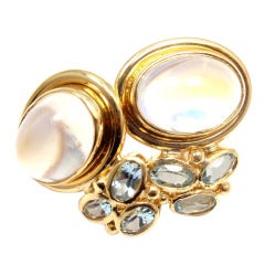 TEMPLE ST CLAIR Classic Royal Blue Moonstone Aquamarine Yellow Gold Earrings