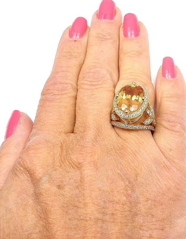 TEMPLE ST CLAIR Diamond Imperial Topaz Pave Halo Vine Yellow Gold RIng 5