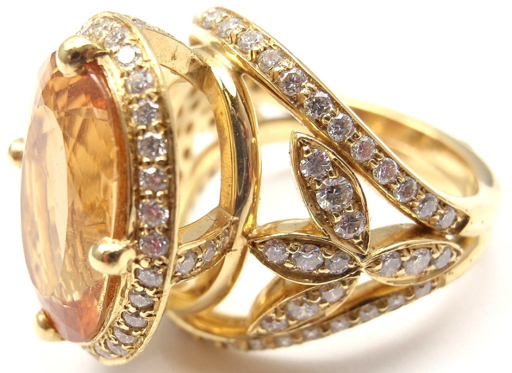 TEMPLE ST CLAIR Diamond Imperial Topaz Pave Halo Vine Yellow Gold RIng In New Condition In Holland, PA