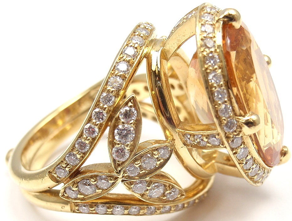 Women's TEMPLE ST CLAIR Diamond Imperial Topaz Pave Halo Vine Yellow Gold RIng