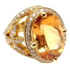TEMPLE ST CLAIR Diamond Imperial Topaz Pave Halo Vine Yellow Gold RIng