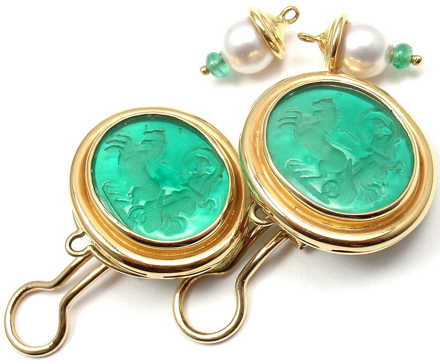 ELIZABETH LOCKE Venetian Green Glass Intaglio Pearl Earrings 1