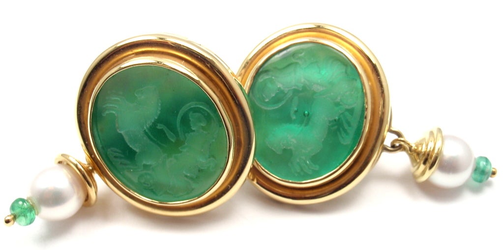 ELIZABETH LOCKE Venetian Green Glass Intaglio Pearl Earrings 5