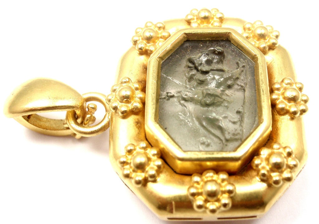 ELIZABETH LOCKE Venetian Glass Intaglio Yellow Gold Brooch Pendant In New Condition In Holland, PA