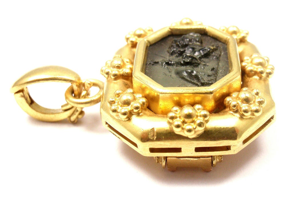 Women's ELIZABETH LOCKE Venetian Glass Intaglio Yellow Gold Brooch Pendant