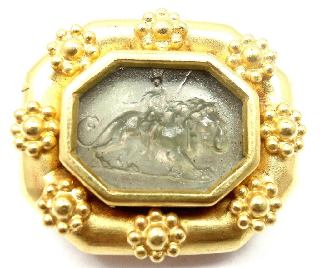 ELIZABETH LOCKE Venetian Glass Intaglio Yellow Gold Brooch Pendant 2