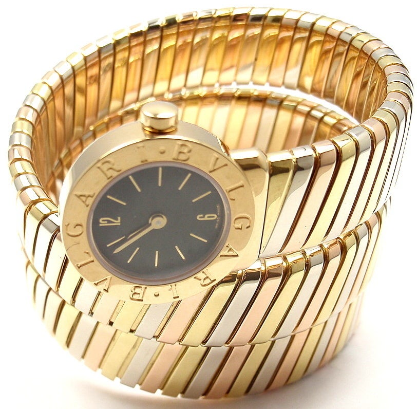 Bulgari Lady's Tri-Color Gold Tubogas Serpent Bracelet Watch