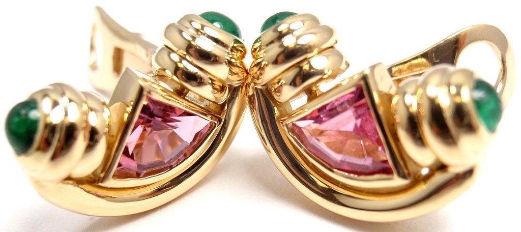 BULGARI Pink Tourmaline & Emerald Yellow Gold Earrings 5