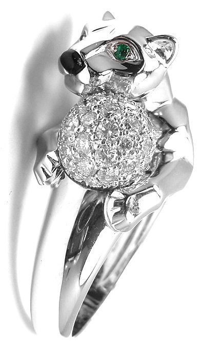 Women's CARTIER Panther Diamond Emerald Black Onyx White Gold Ring