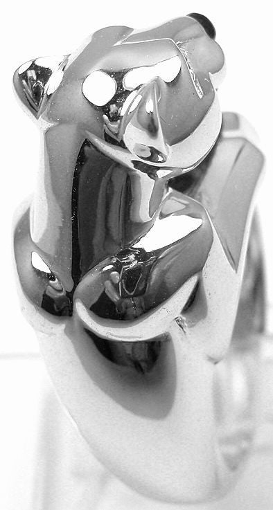 CARTIER Panther Diamond Emerald Black Onyx White Gold Ring 4