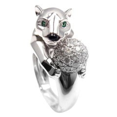 CARTIER Panther Diamond Emerald Black Onyx White Gold Ring