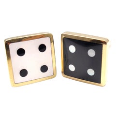 Vintage TIFFANY & CO Mother of Pearl Black Onyx Yellow Gold Dice Earrings