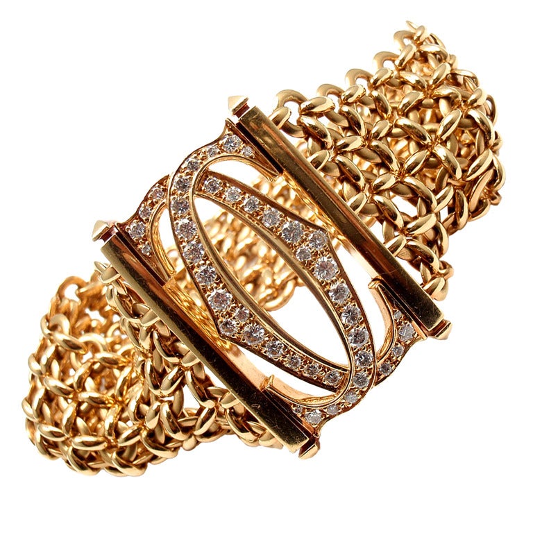 CARTIER Penelope Diamond "Double C" Five Row Yellow Gold Bracelet