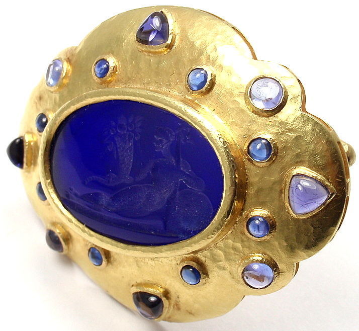 Elizabeth Locke Venetian Glass Intaglio Iolite Yellow Gold Pin Brooch 3