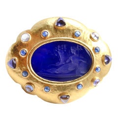 Elizabeth Locke Venetian Glass Intaglio Iolite Yellow Gold Pin Brooch