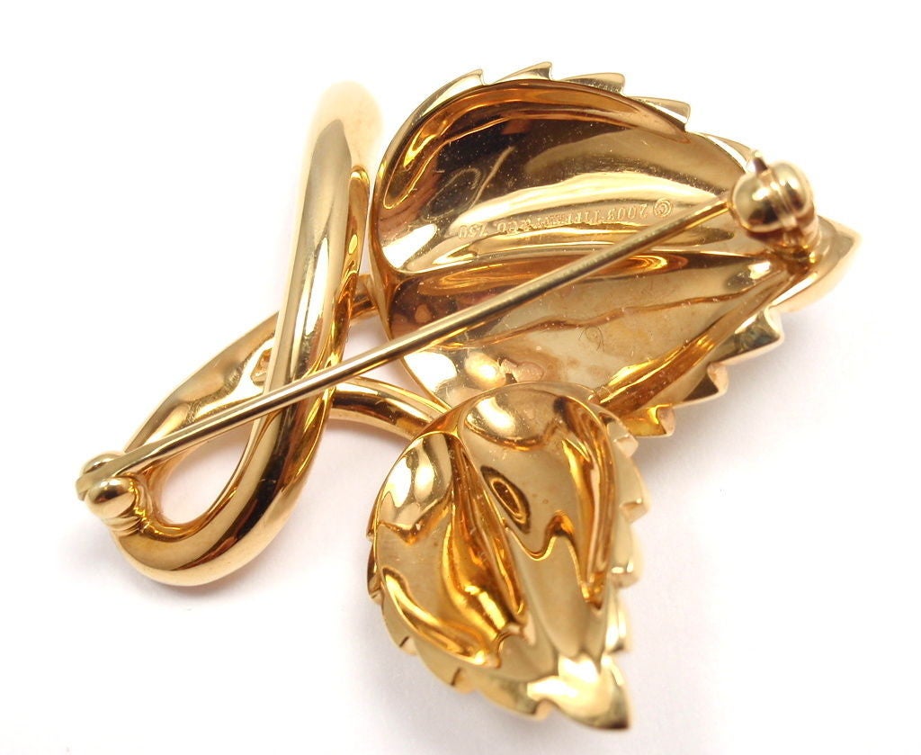 TIFFANY & CO Diamond Leaf Yellow Gold Brooch Pin 1