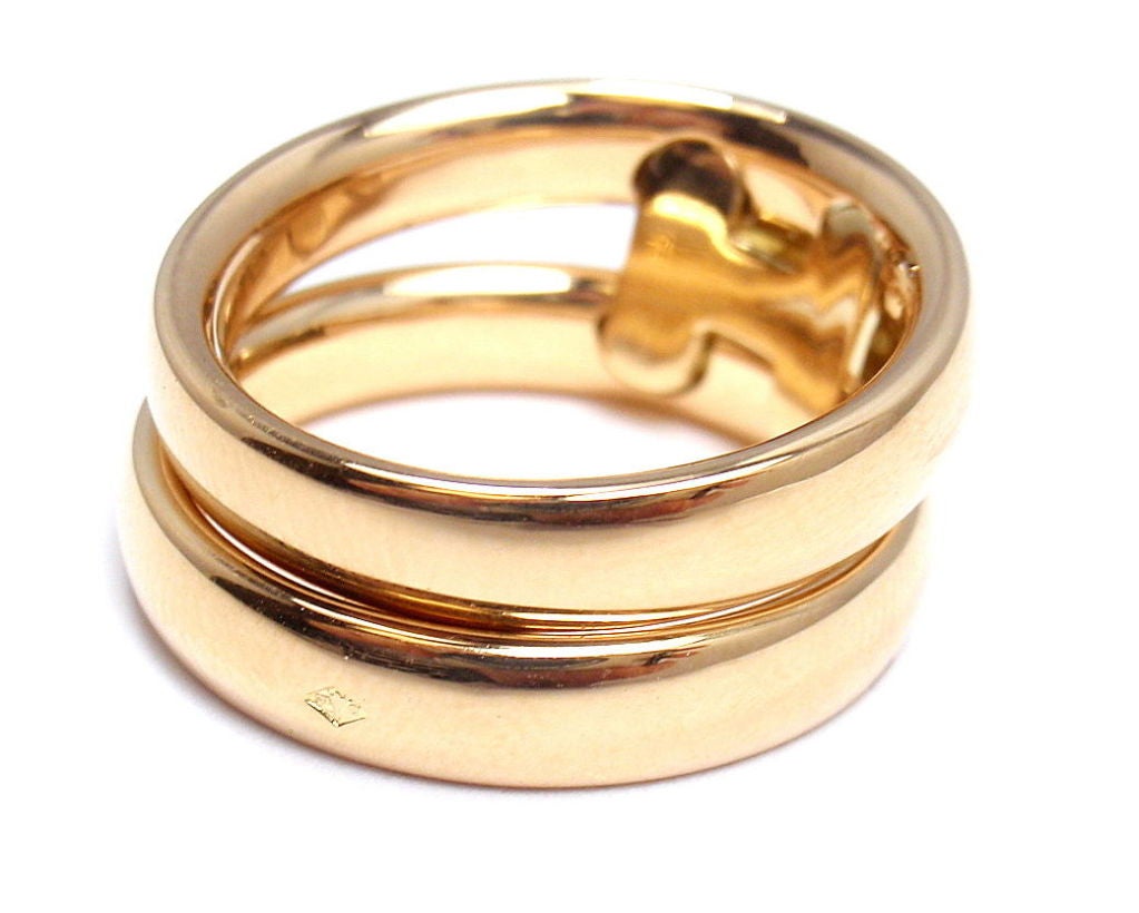 HERMES Diamond H Yellow Gold Flex Ring In New Condition In Southampton, PA