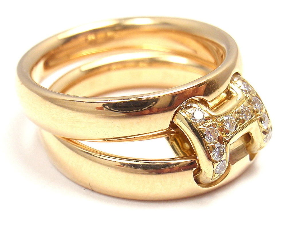 Women's HERMES Diamond H Yellow Gold Flex Ring