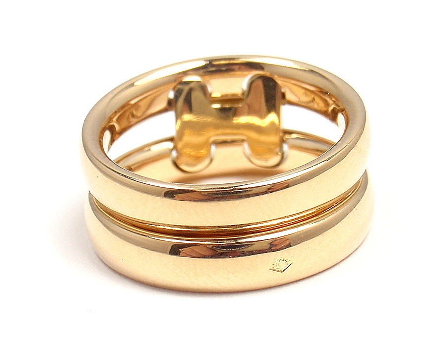 HERMES Diamond H Yellow Gold Flex Ring 2
