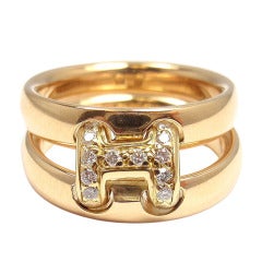 HERMES Diamond H Yellow Gold Flex Ring